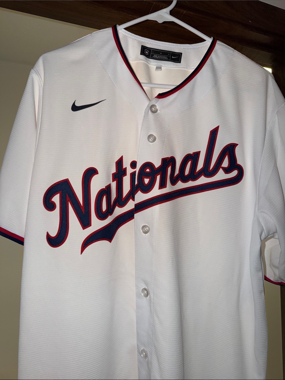 Nike White Nationals Button-Up Baseball Jersey with Navy & Red Trim - Picture 2 of 6
